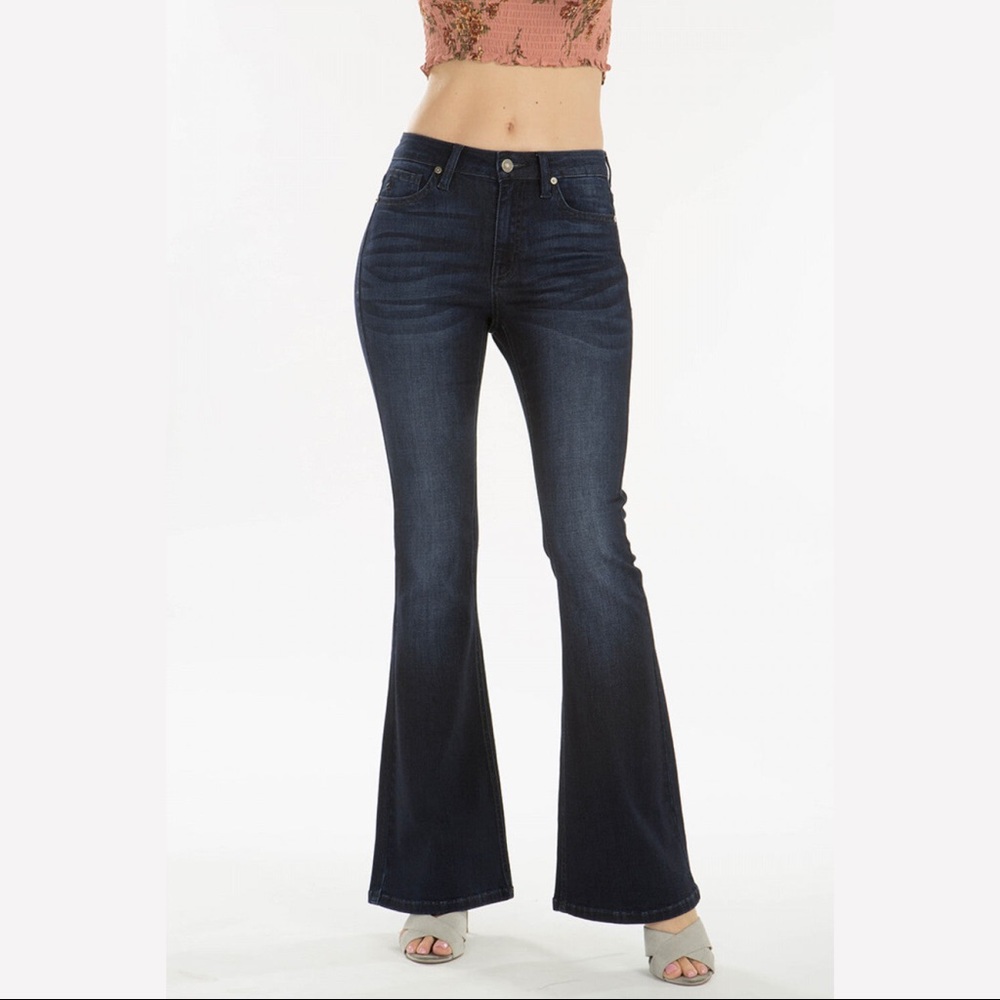 BEST SELLER! kancan petite mid rise flare jeans dark wash KC6102D-PT - Picture 1 of 6